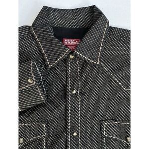 Red Ranch Men's XL Black Striped Pasiley Pearl Snap Long Sleeve‎ Western Shirt